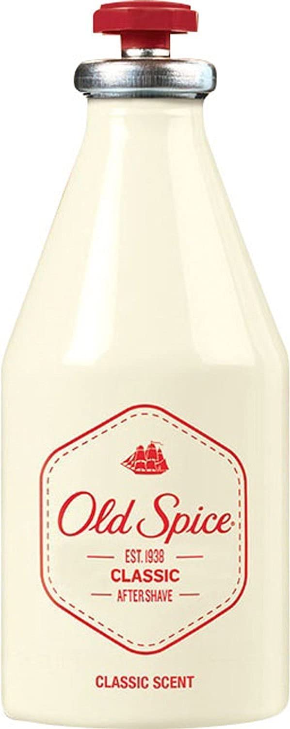 Old Spice Classic aftershave bottle side view highlighting musk-spice fragrance for confident scent