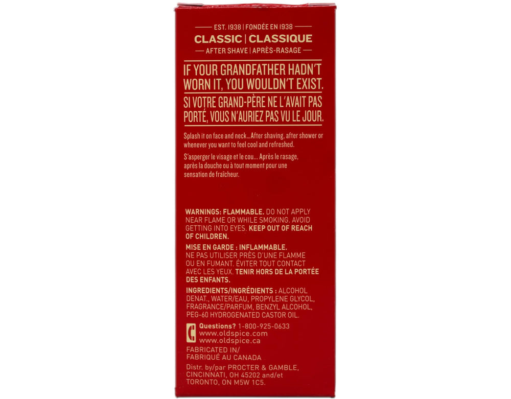 Old Spice Classic After Shave open bottle neck for splash-on use
