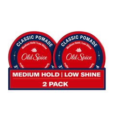Old Spice Classic Pomade tin closeup for controlled medium-hold styling.