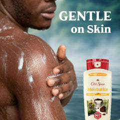 Old Spice cleansing body wash in shower scene of a bright bathroom.