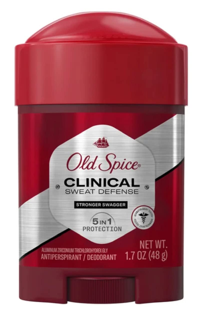 Close-up of Old Spice Clinical Sweat Defense label highlighting its dermatologist-tested formula.