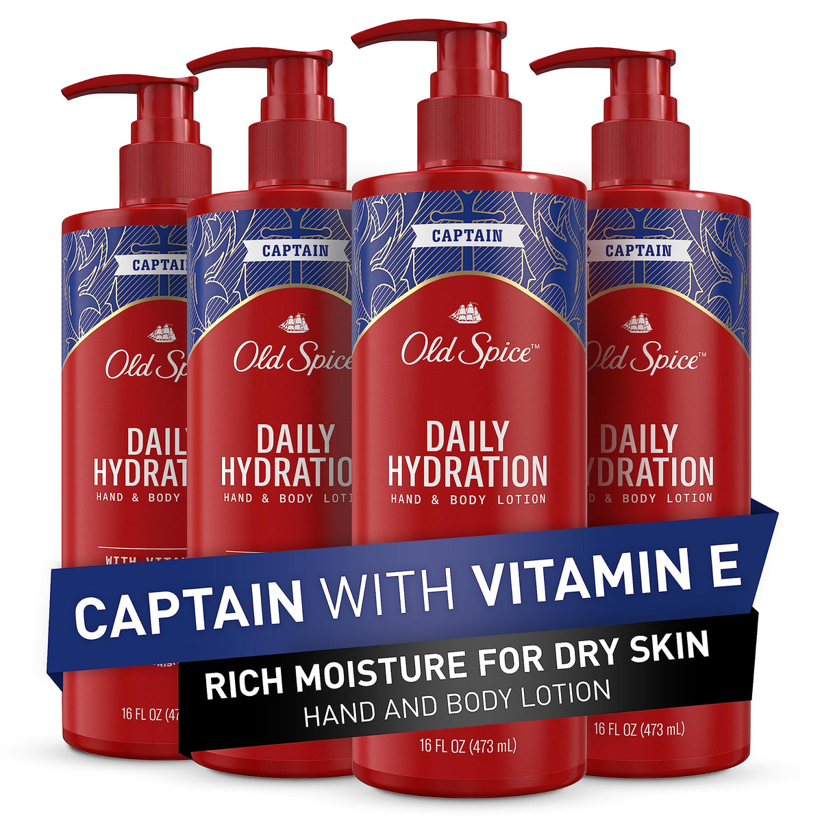 Old Spice daily hydration lotion bottle pump delivers all-day moisture for dry skin