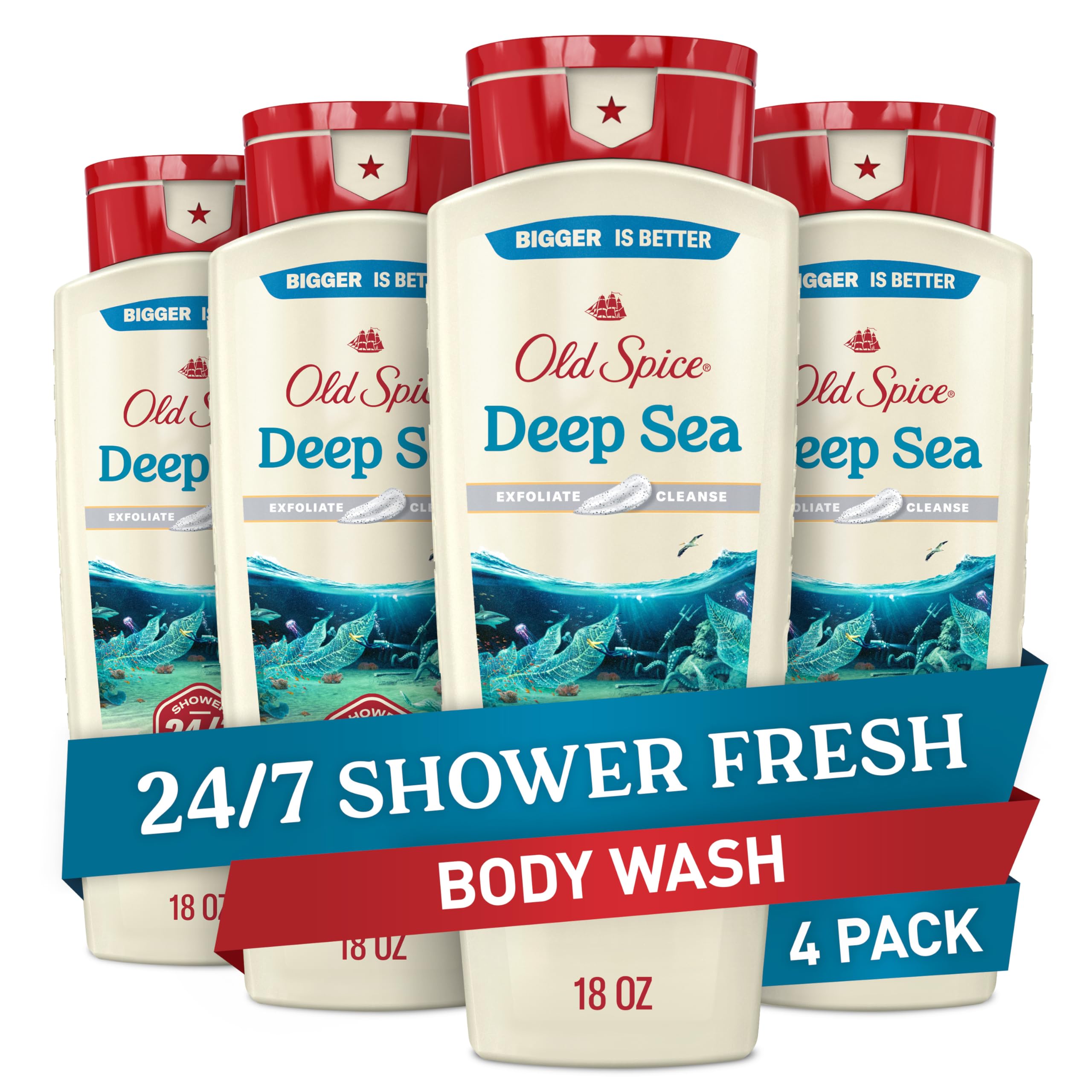 Old Spice Deep Cleanse bottle showing lasting scent for daily showers.