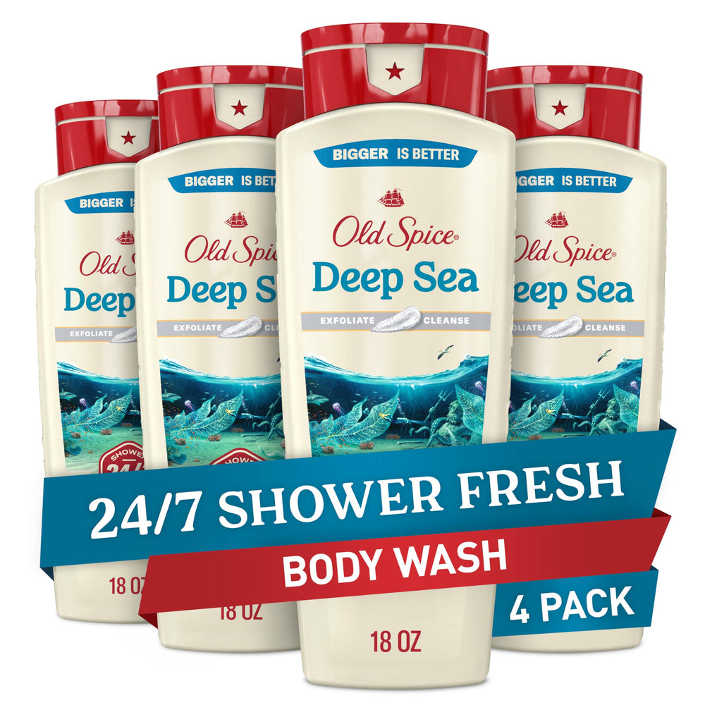 Old Spice Deep Cleanse bottle showing lasting scent for daily showers.