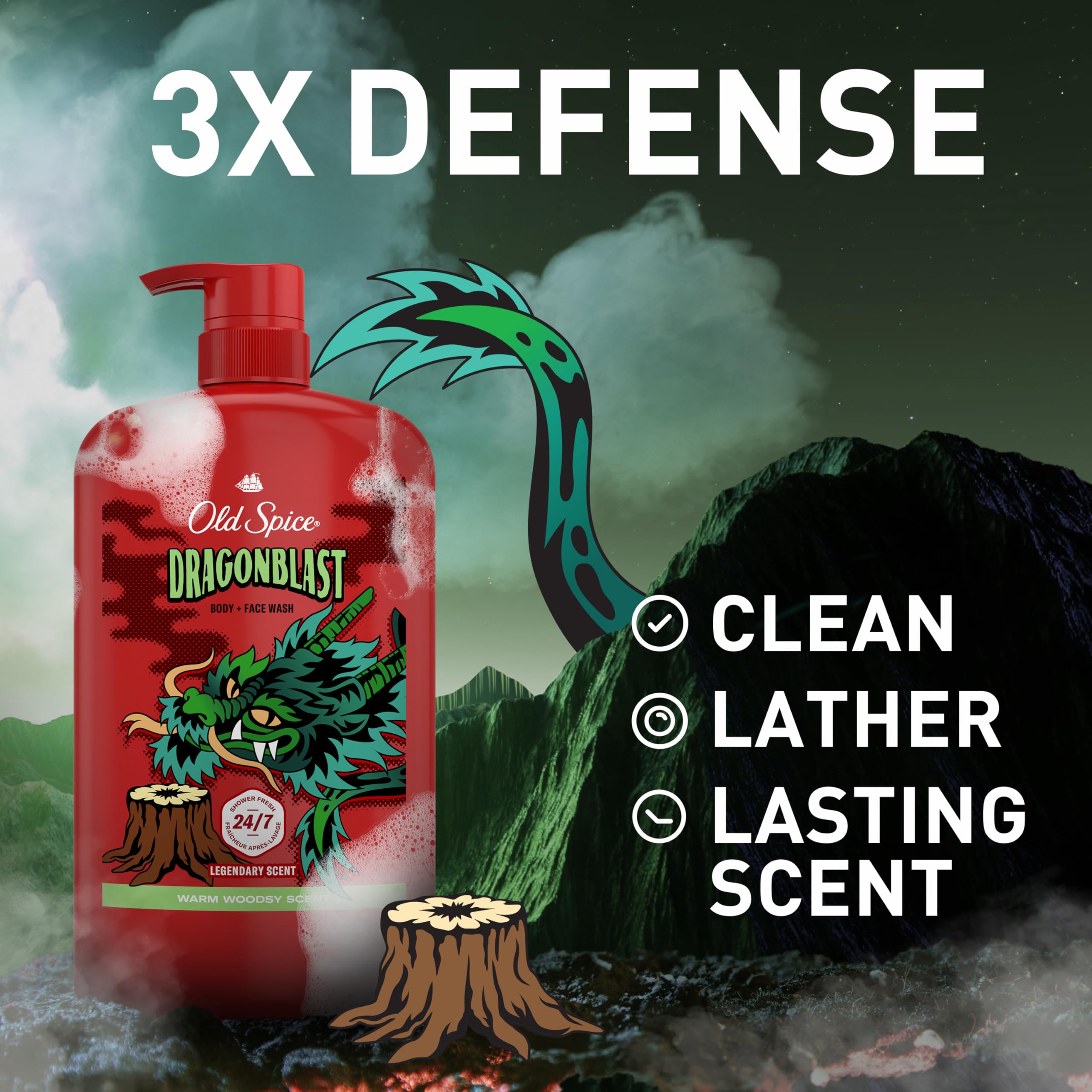 Old Spice Dragonblast lather-foam close-up emphasizes rich foam and clean feeling.