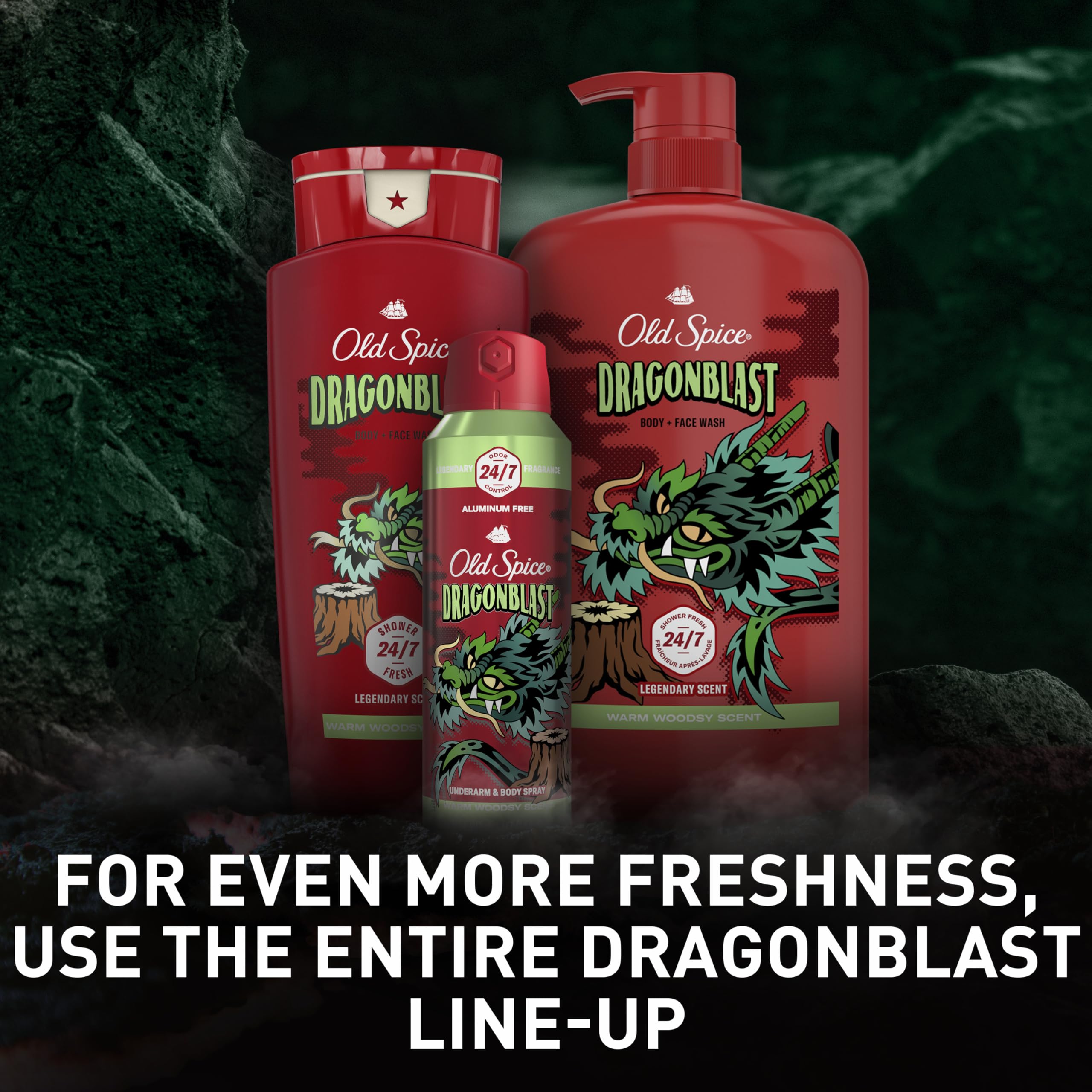 Old Spice Dragonblast scent longevity highlighted for day-long freshness.