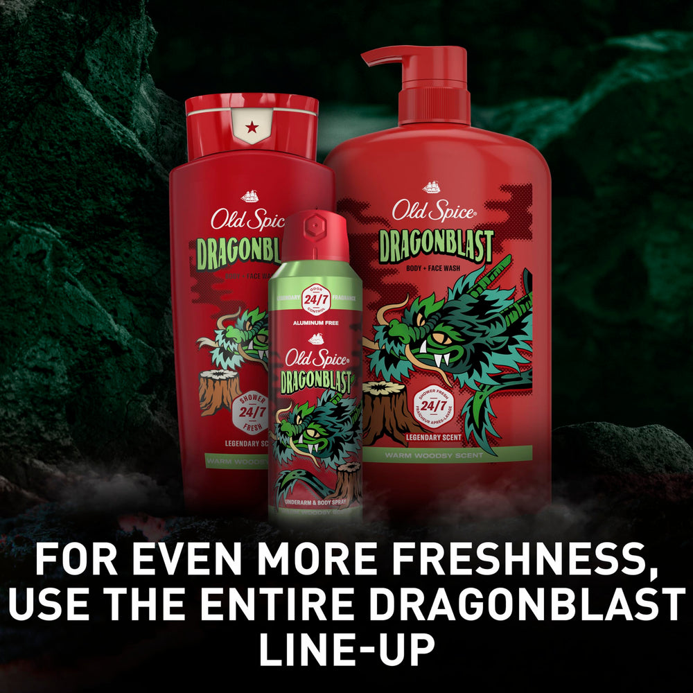 Old Spice Dragonblast scent longevity highlighted for day-long freshness.