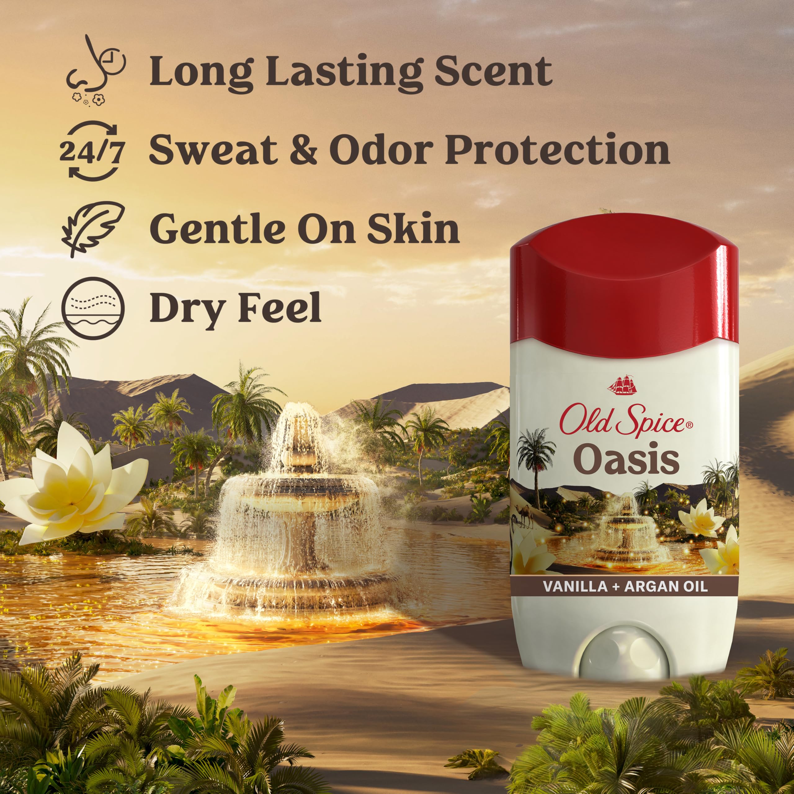 Old Spice Dry Feel bottle side showcases skin-friendly formula with conditioners.