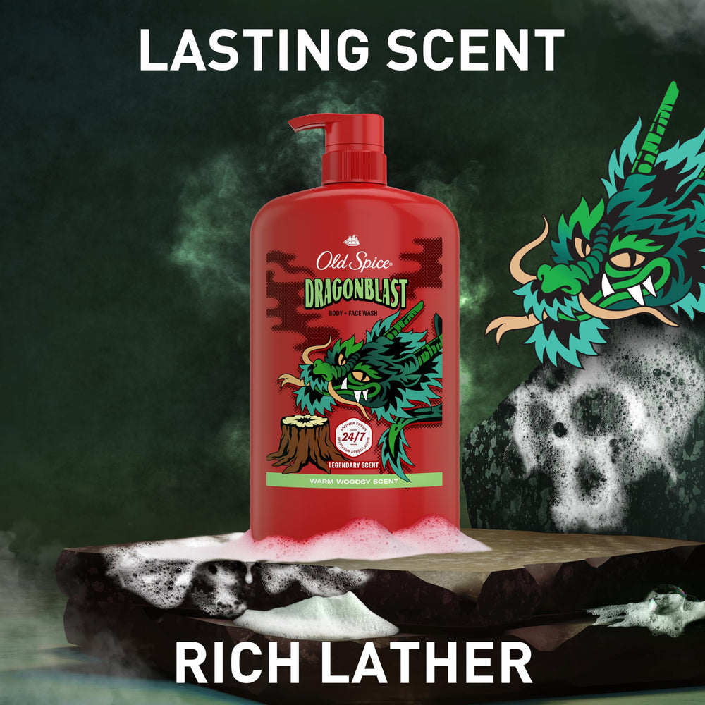 Old Spice Embrace the Dragon shot conveys bold, playful grooming energy.