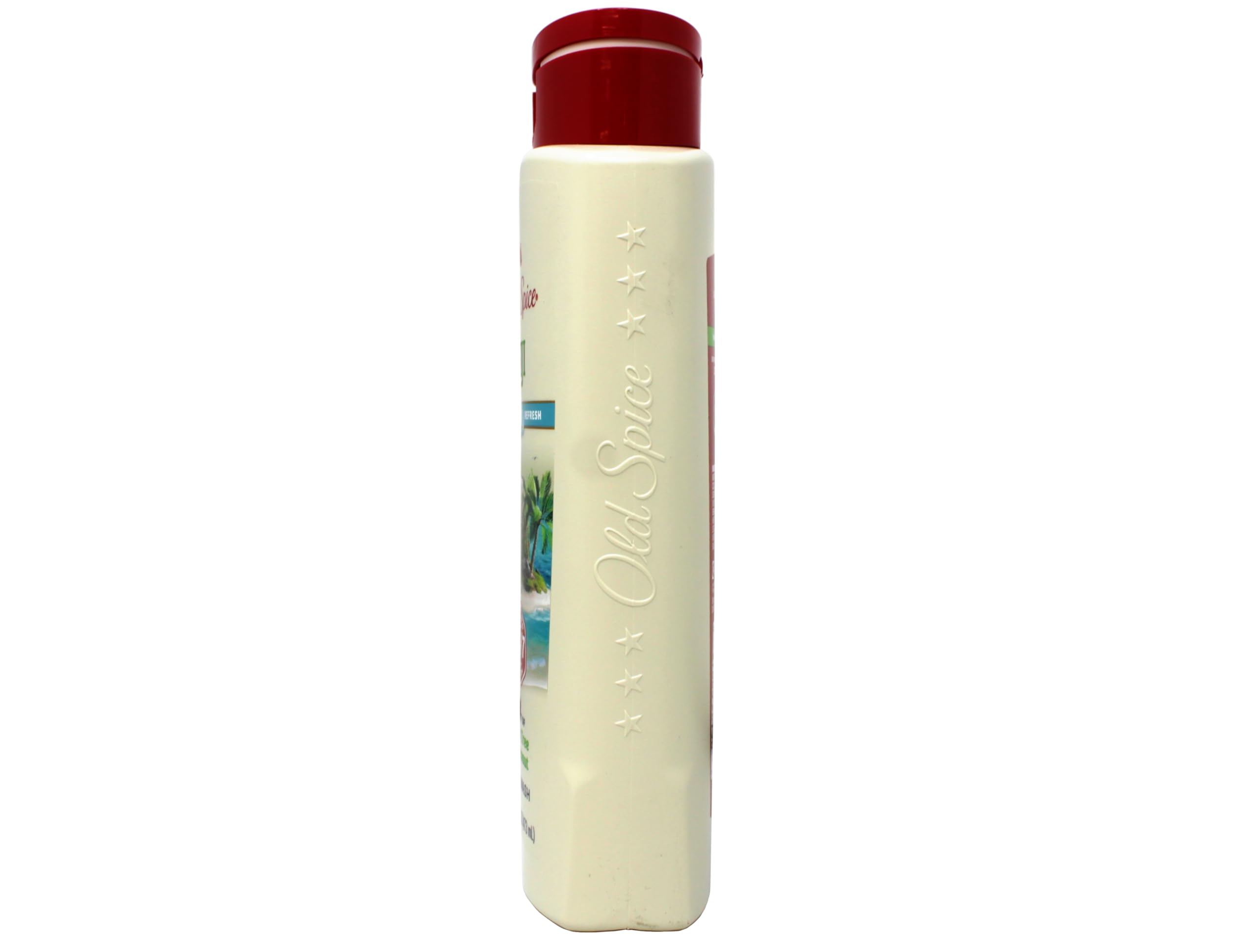 Old Spice Fiji beach scene suggests island-inspired scent during morning routine.