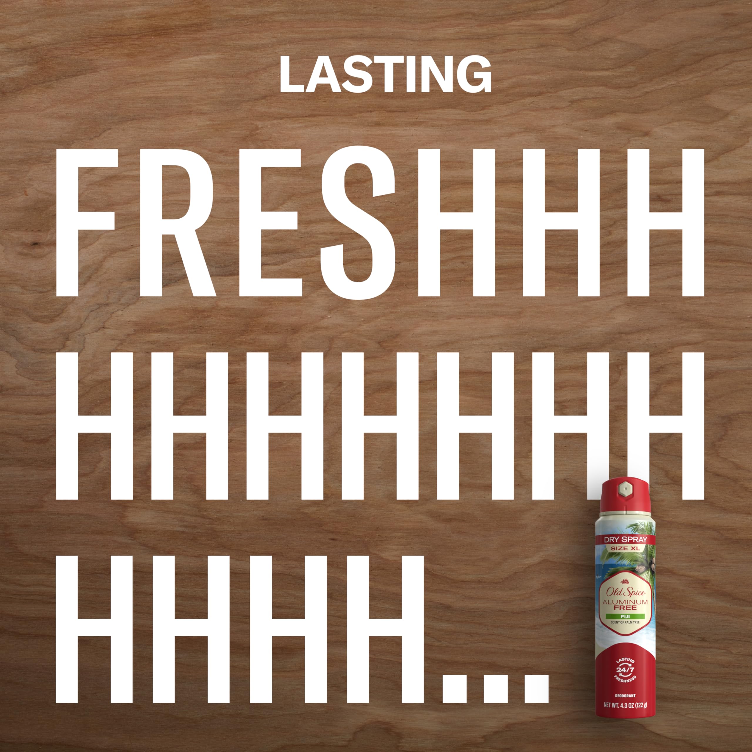 Closeup of label showing aluminum-free formula on Old Spice Fiji spray.