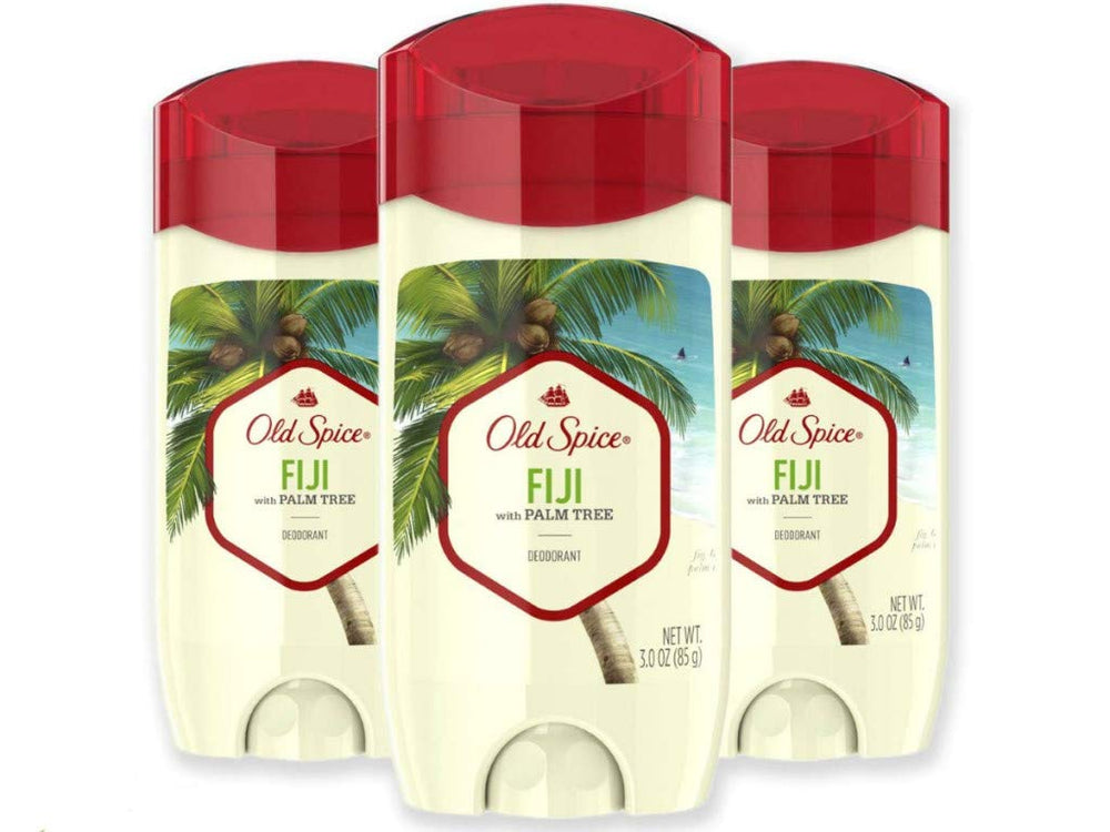 Old Spice Fiji Palm Tree deodorant bottle with aluminum-free formula for all-day odor protection.
