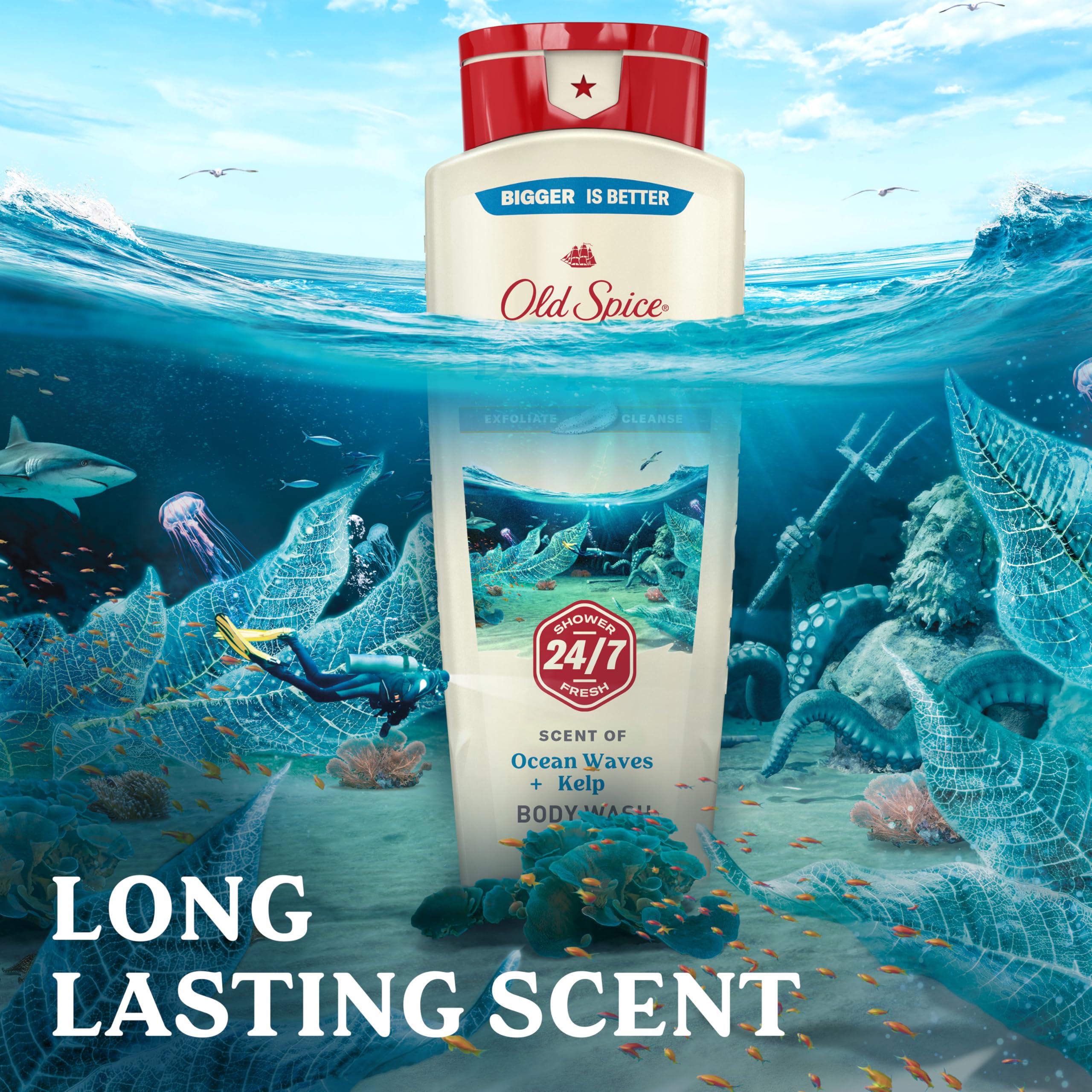 Old Spice Foamy lather demonstrates rich cleansing and easy rinse.