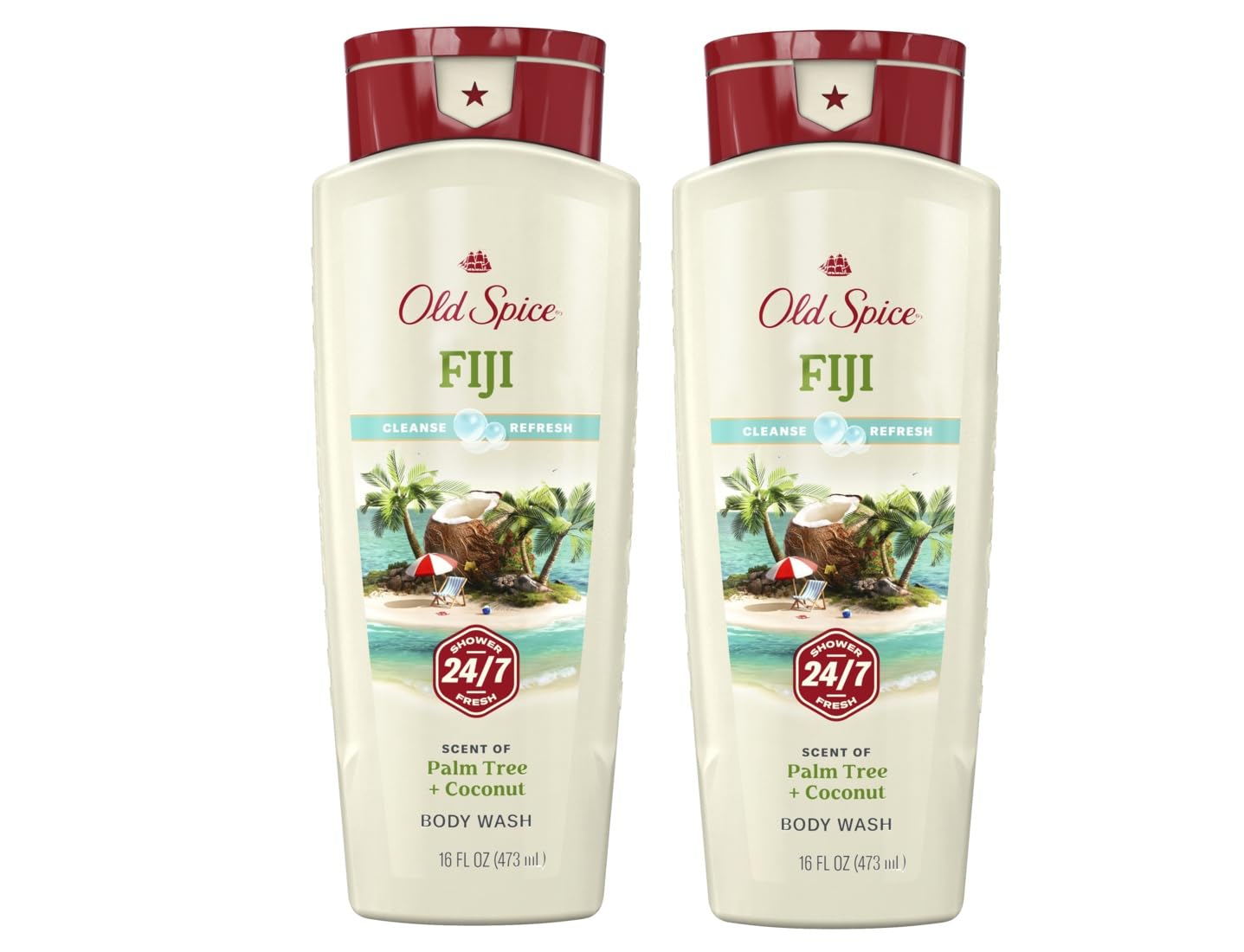 Old Spice Fresher Collection Fiji bottle front with tropical coconut freshness for daily cleanse