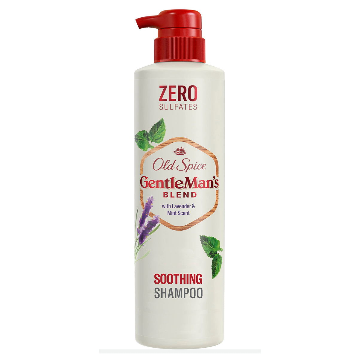 Old Spice Gentleman’s Blend shampoo bottle with lavender and mint for soothing cleanse.
