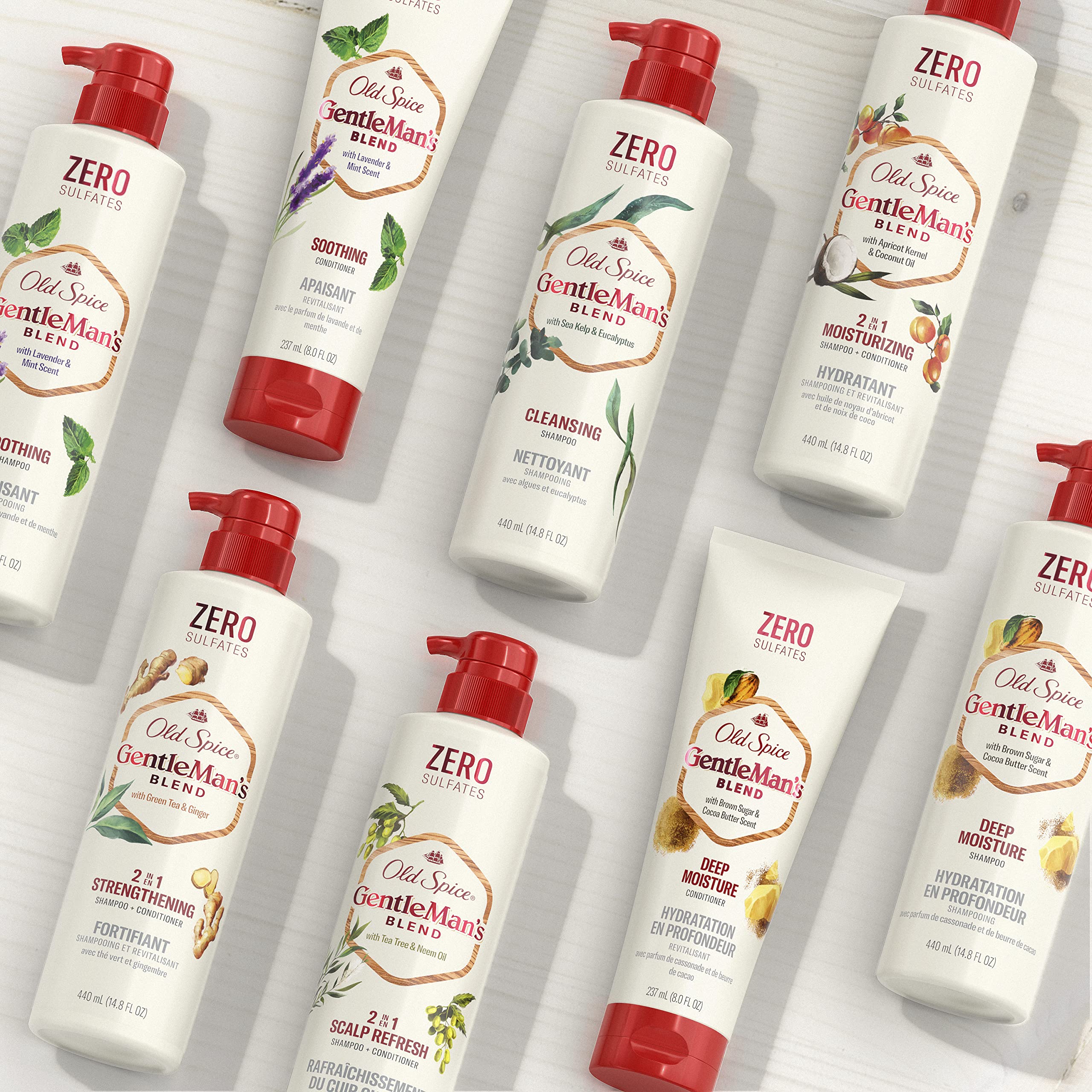 Old Spice Gentleman’s Blend shampoo lather showing rich foam for cleansing.