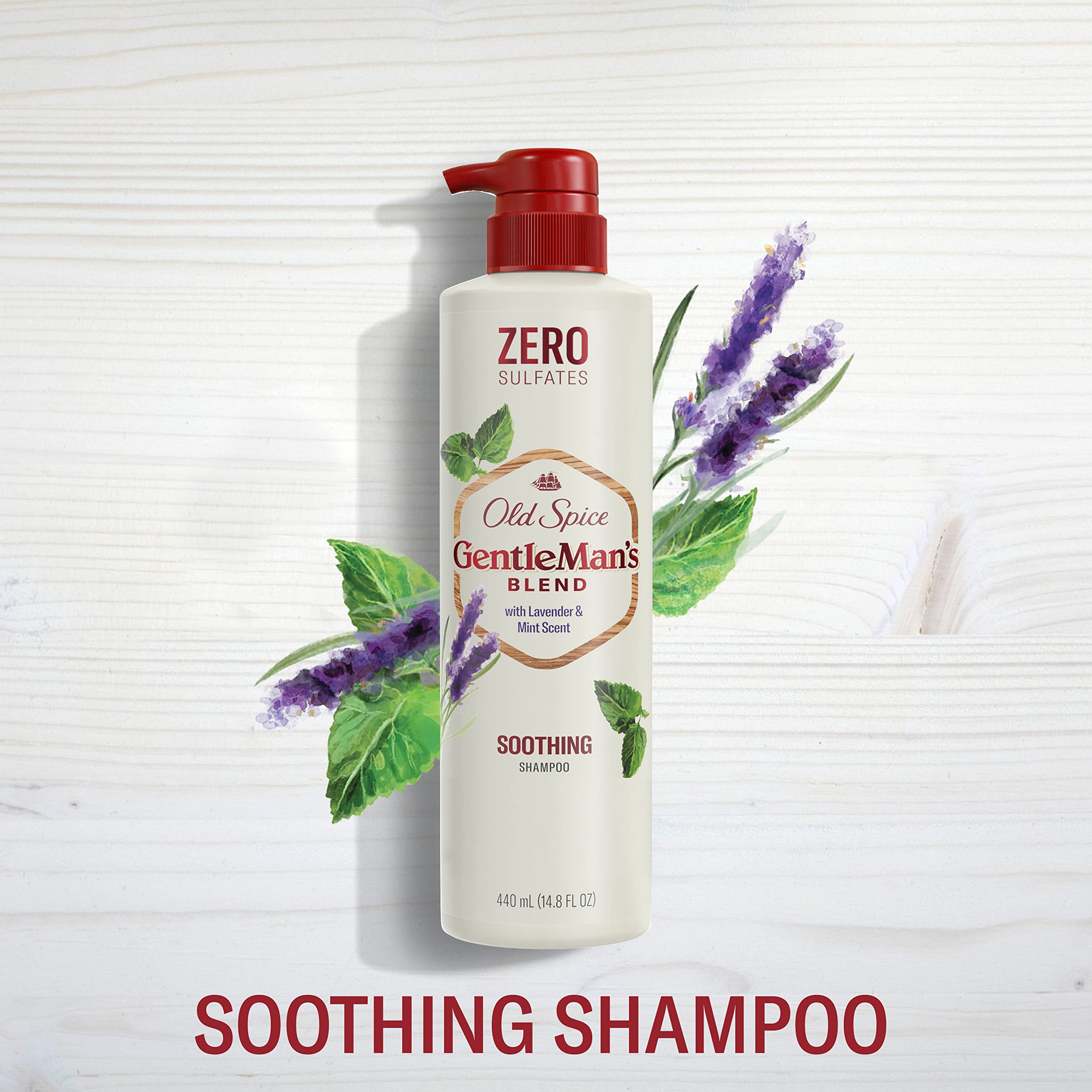 Old Spice Gentleman’s Blend bottle with mint leaves suggesting a refreshing wash.