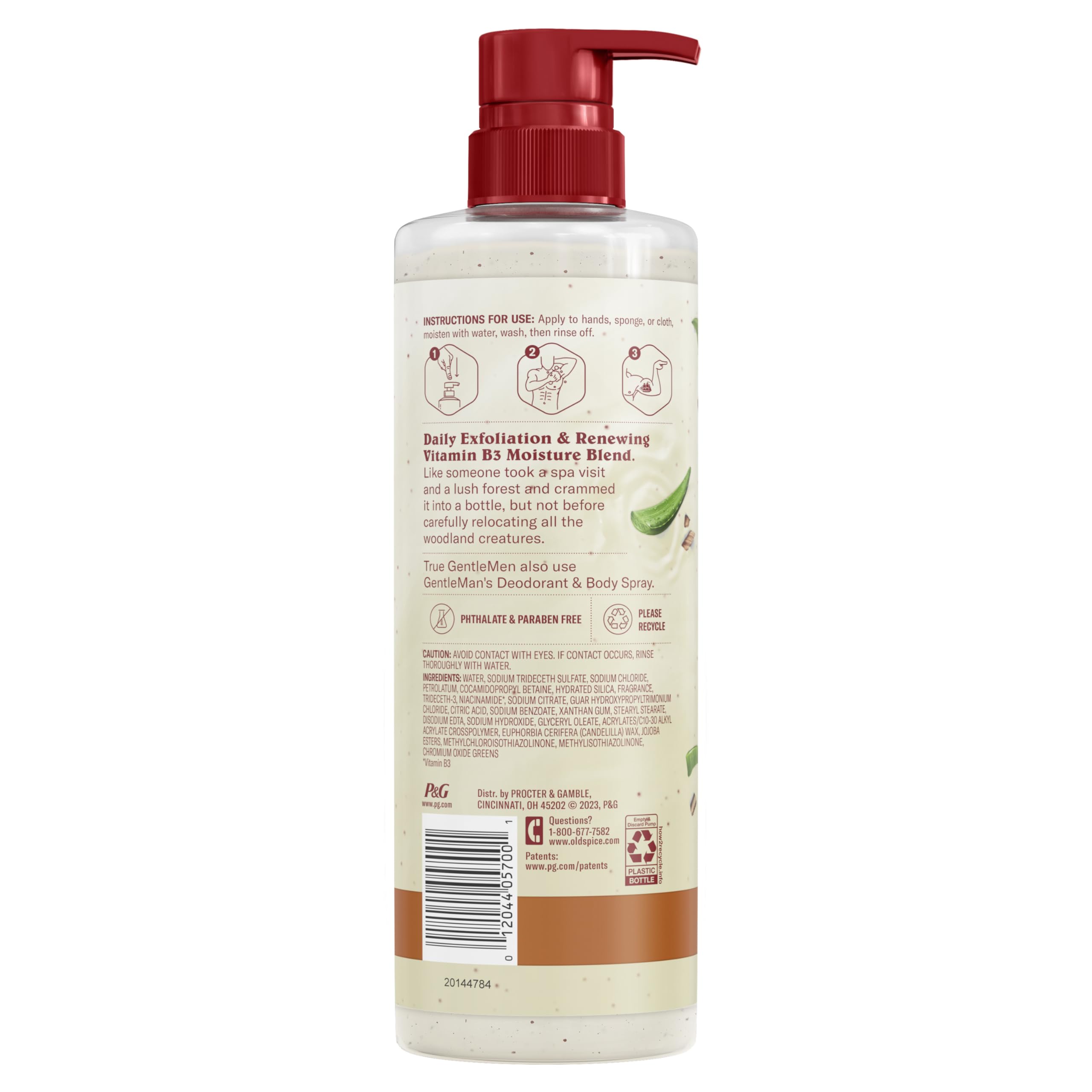 Old Spice GentleMan's Collection exfoliating body wash Vitamin B3 moisture blend label close-up.