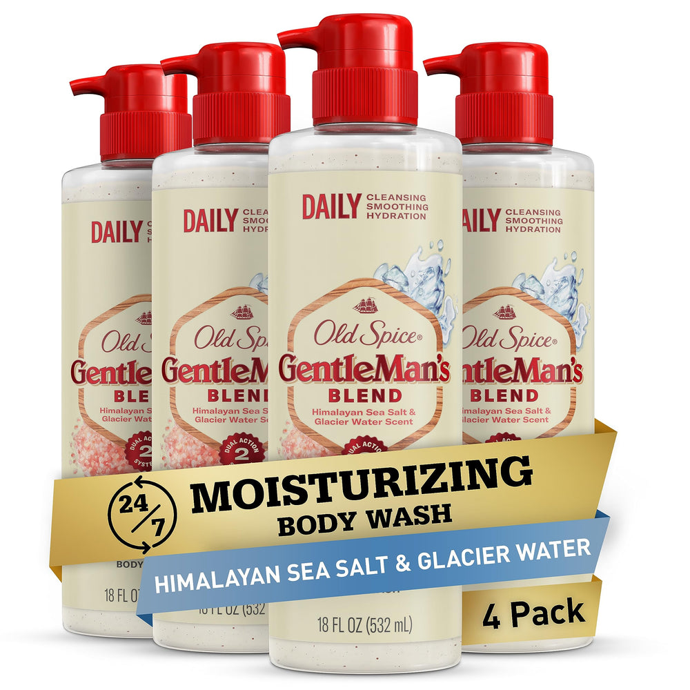 Old Spice Gentleman's Exfoliating Body Wash bottle with 24/7 shower freshness