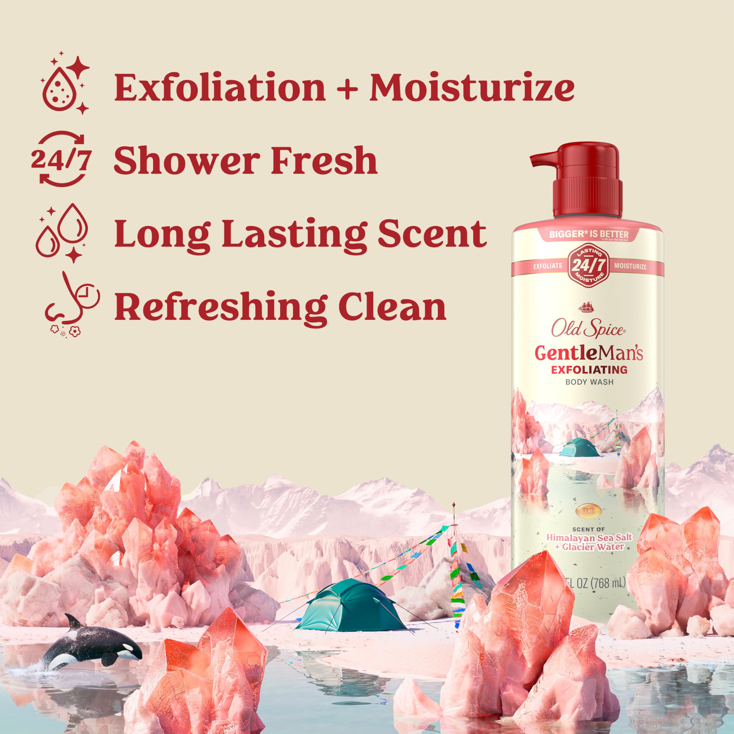 Close-up of Old Spice GentleMan's body wash lather for exfoliation