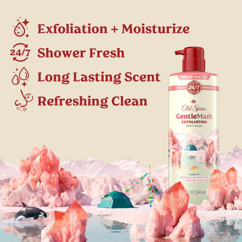 Close-up of Old Spice GentleMan's body wash lather for exfoliation