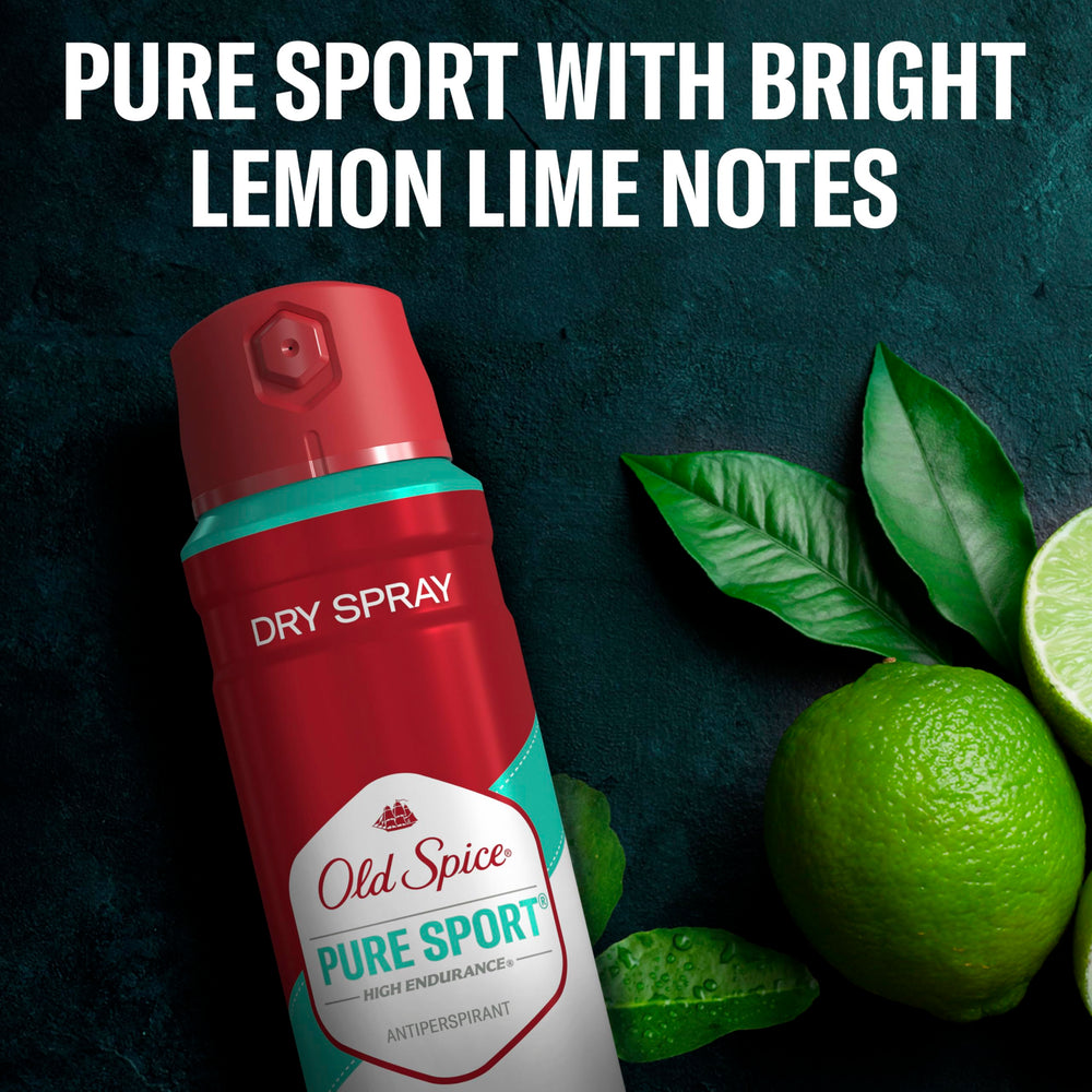 Old Spice Pure Sport scent on front evokes energized clean vibe.