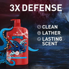 Old Spice Krakengard bottle pour demonstrates easy dispense during shower routines.