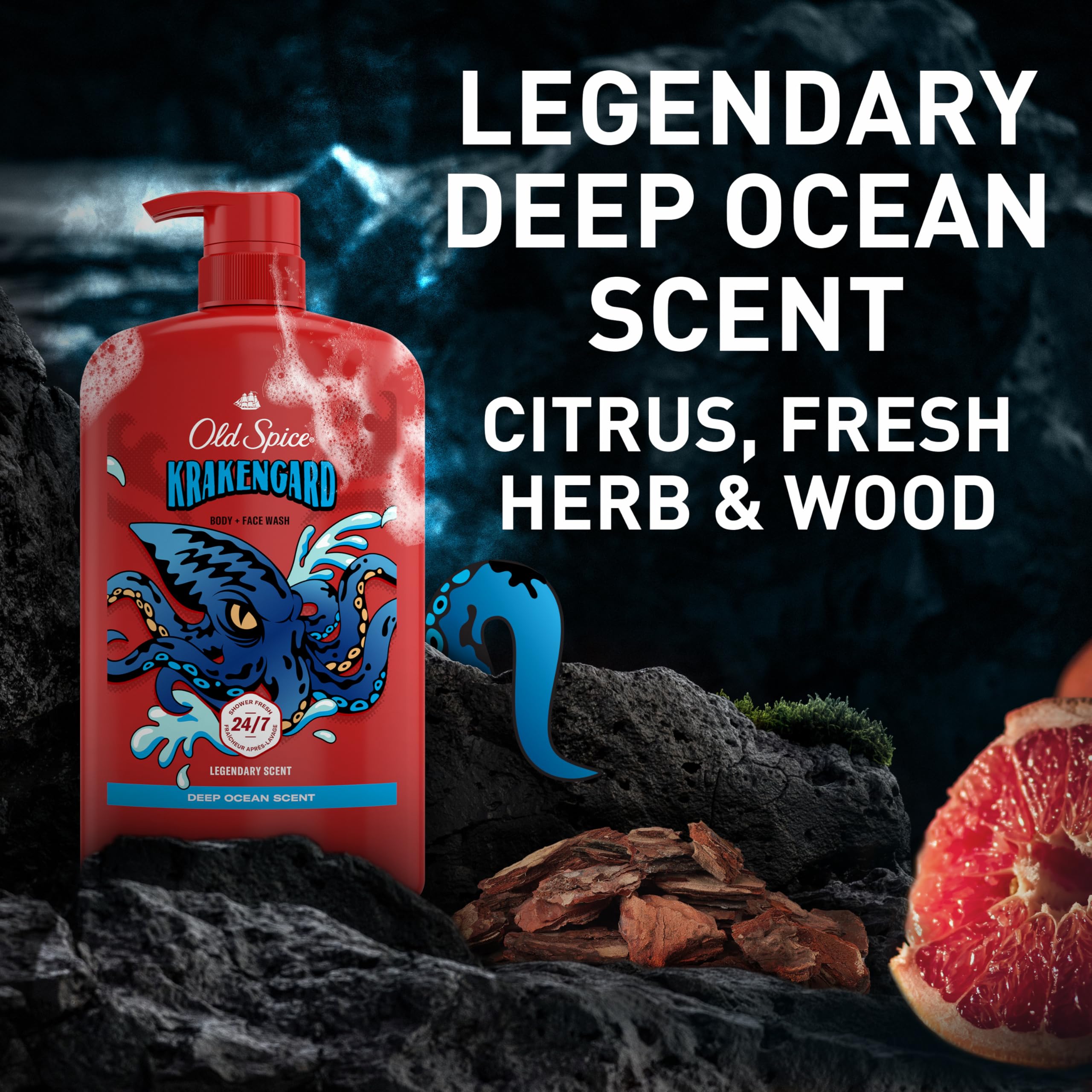 Old Spice Krakengard rich lather visible for thorough cleansing and lasting freshness.