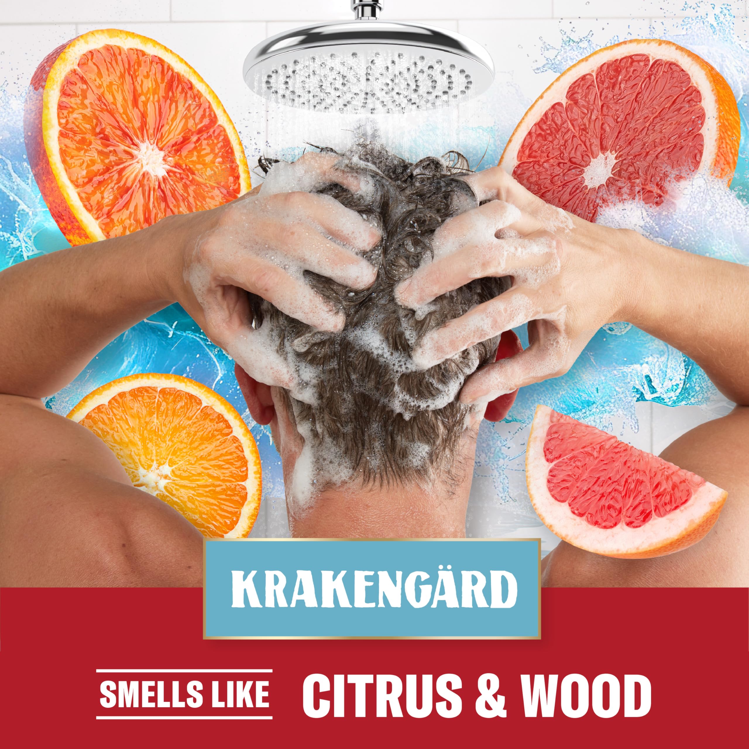 Old Spice Krakengard wet-hair image suggests refreshed look and easy styling.