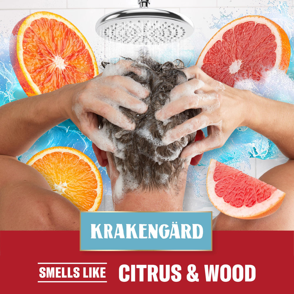 Old Spice Krakengard wet-hair image suggests refreshed look and easy styling.