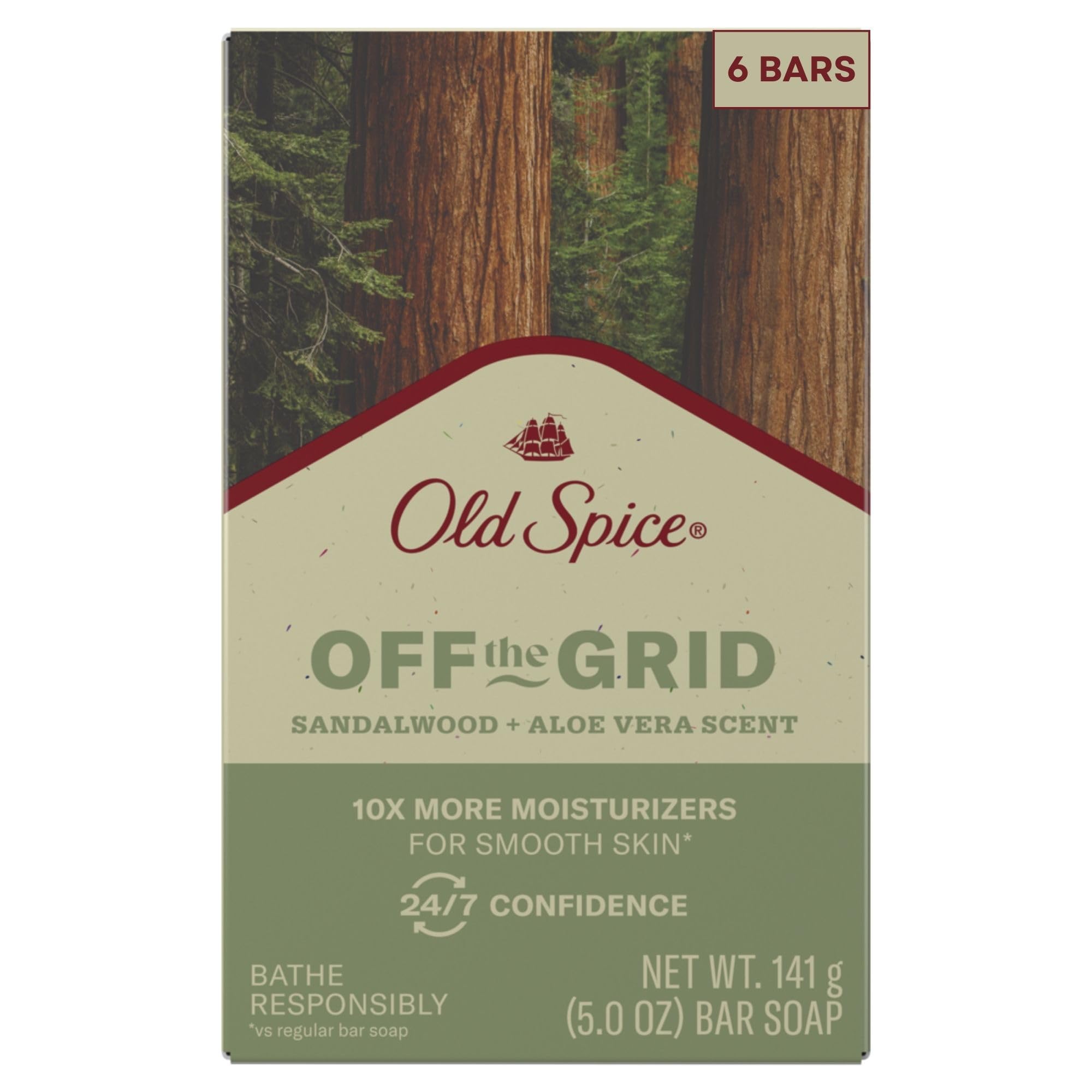 Old Spice Off the Grid sandalwood bottle for a woodsy scent ritual.