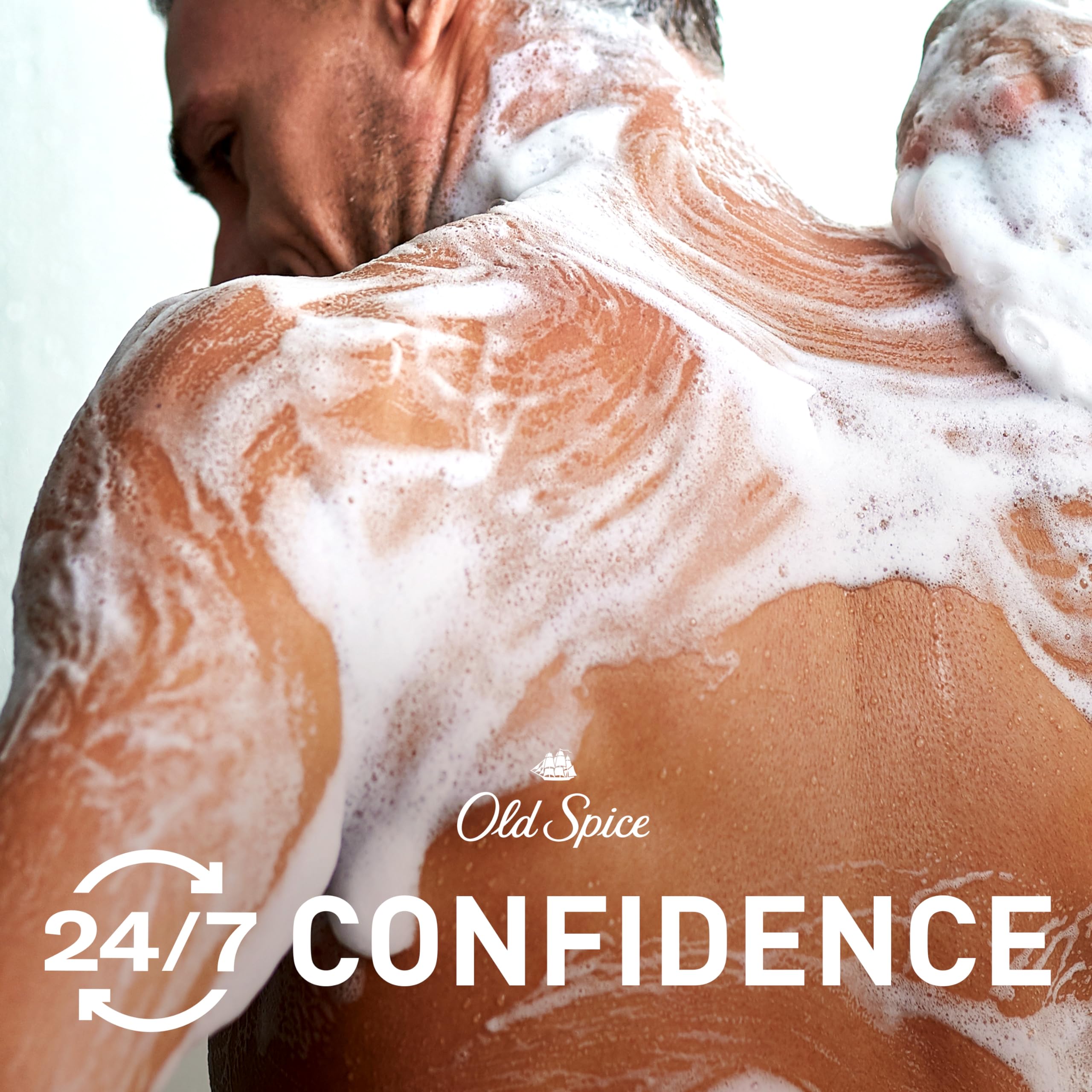 Old Spice Off the Grid sandalwood lather demonstrates rich shower foam.