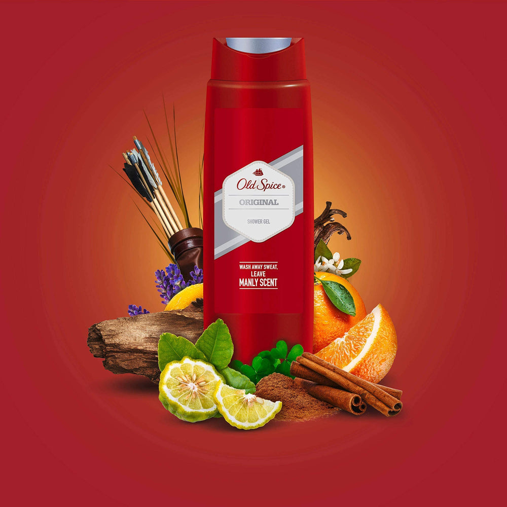 Old Spice Original Shower Gel 6-pack display conveys value and convenience