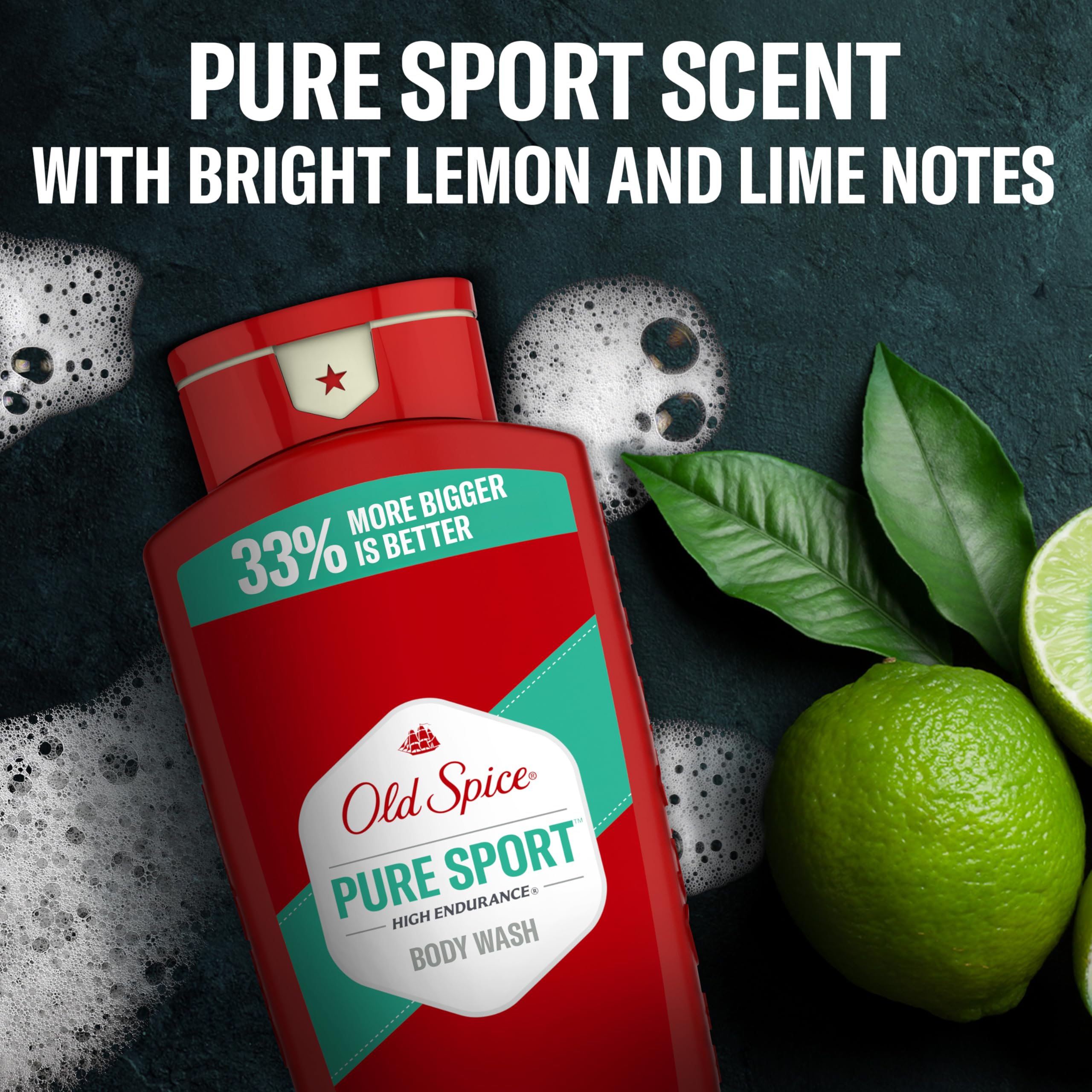 Old Spice Pure Sport bottle close-up with long-lasting scent