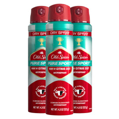 Old Spice Pure Sport Plus dry spray bottle delivers long-lasting freshness.