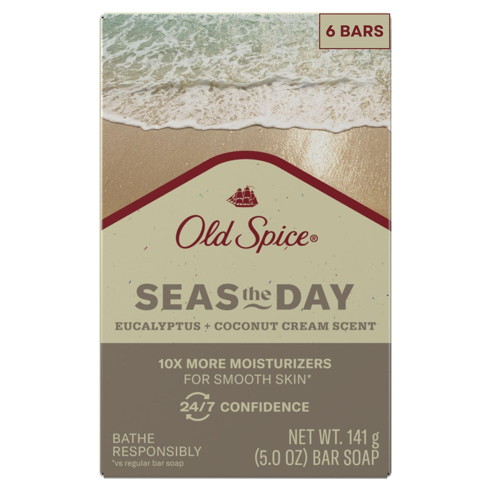 Old Spice Seas the Day bar soap pack front—multipack convenience for daily cleansing.