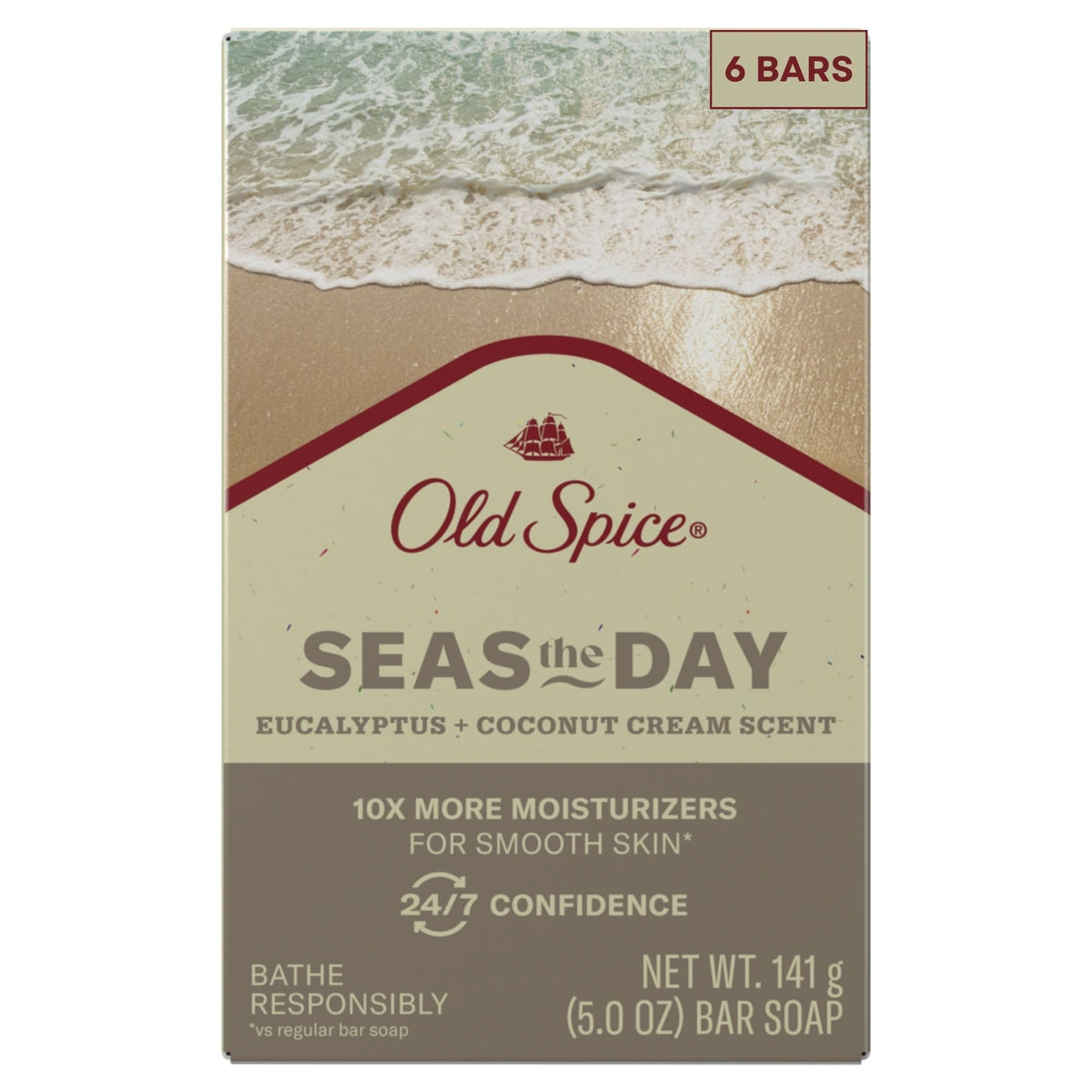 Old Spice Seas the Day bar soap pack front—multipack convenience for daily cleansing.