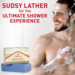 Old Spice Seas the Day bar soap pack side—plant-based cleanser promise.