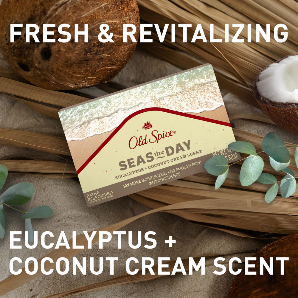 Old Spice Seas the Day bar soap textured surface—rugged feel meets soothing cleanse.