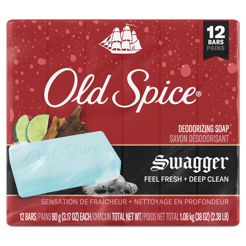 Old Spice Swagger bar soap packaging featuring cedarwood and lime scent for daily freshness.