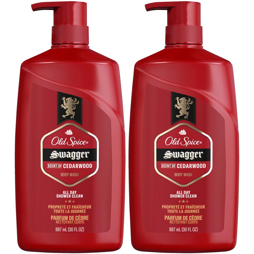 Old Spice Swagger body wash bottle pour shows lime and cedarwood scent for refreshed skin.