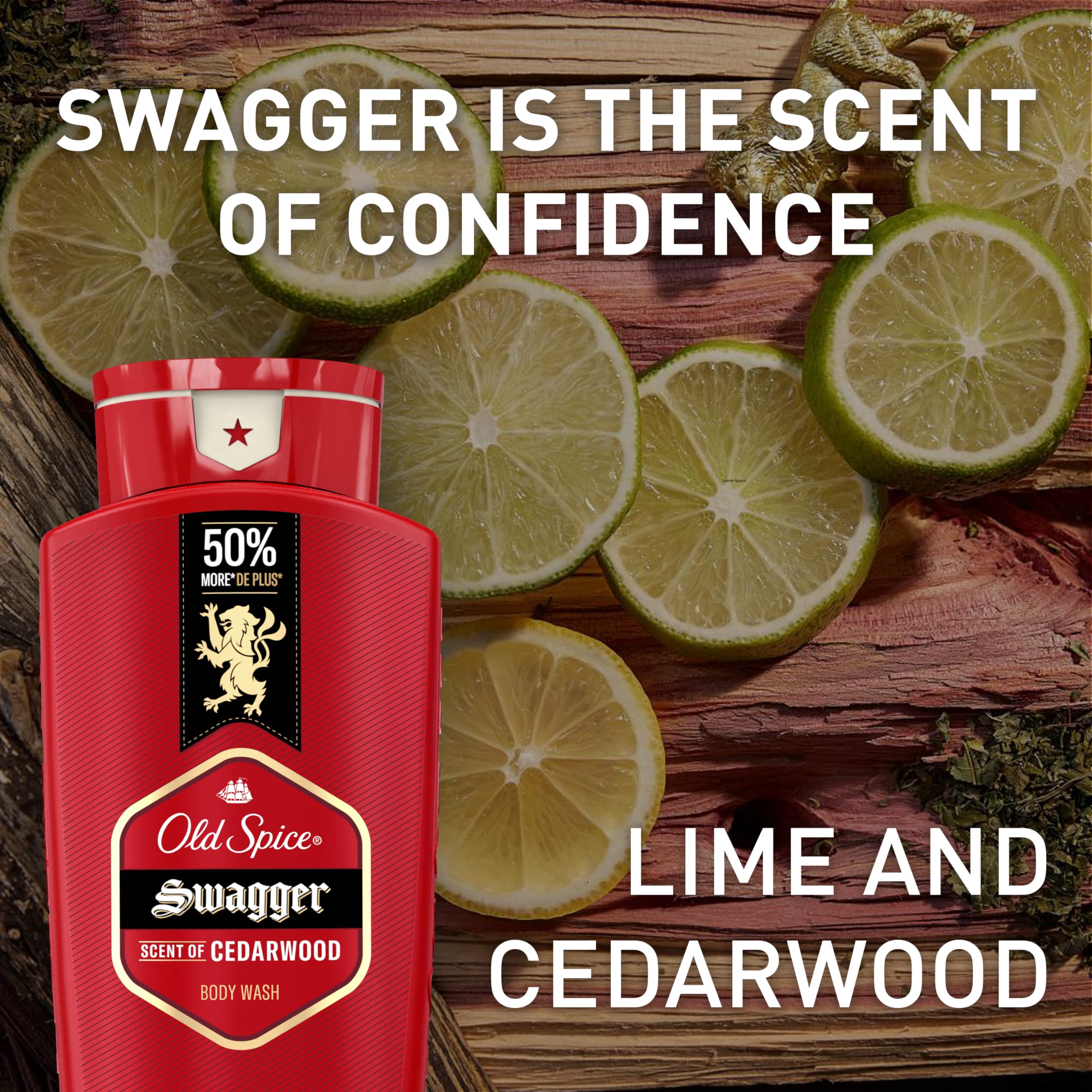 Old Spice Swagger bottle under running water shows rich lather formation.
