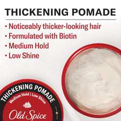 Old Spice Thickening Pomade hair-tidy highlights defined, natural-looking style with low shine.