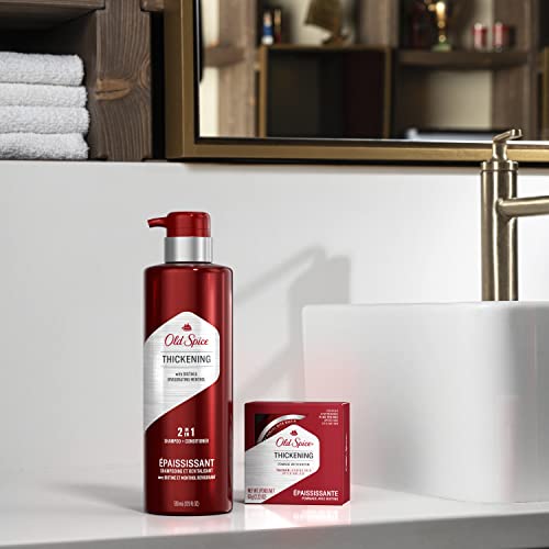 Old Spice Thickening Pomade jar-open reveals rich texture ideal for defining.