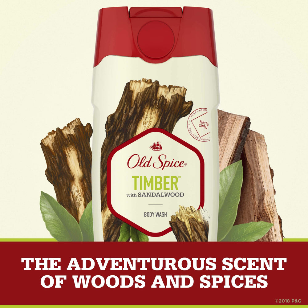 Old Spice Timber bottle label close-up highlighting Fresher Collection branding.