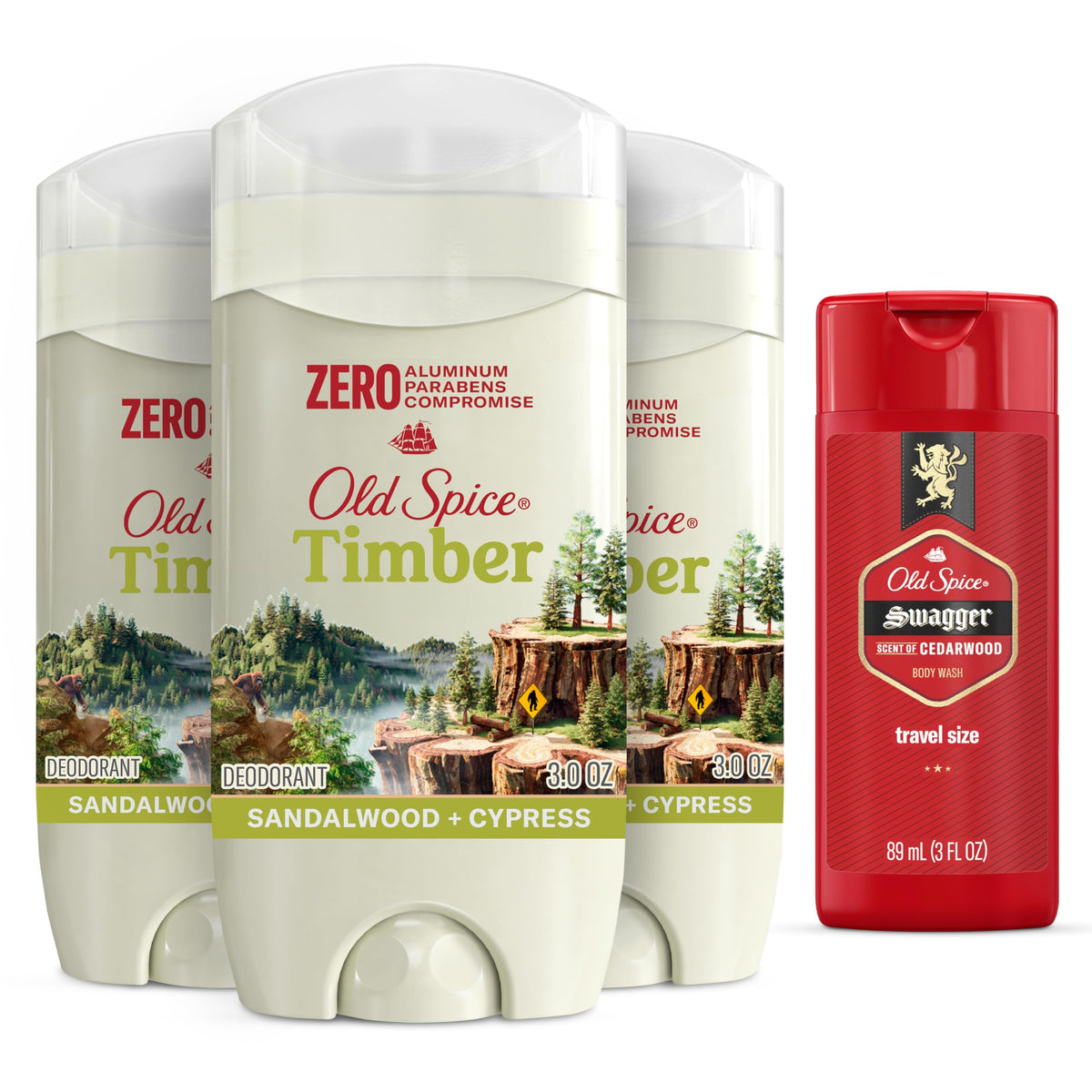 Old Spice Timber deodorant stick with sandalwood scent and lasting freshness.