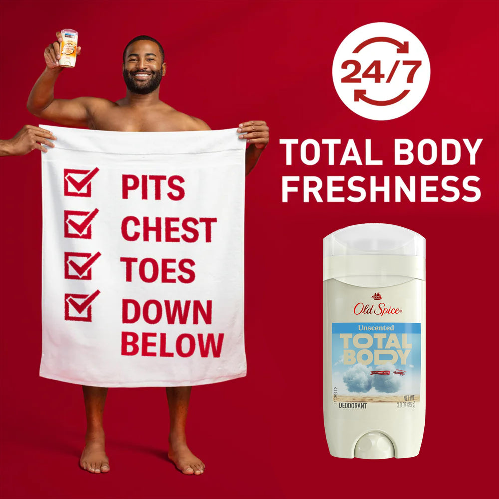 Old Spice Total Body Deodorant 3oz sticks in a pack designed for gym bag or travel.