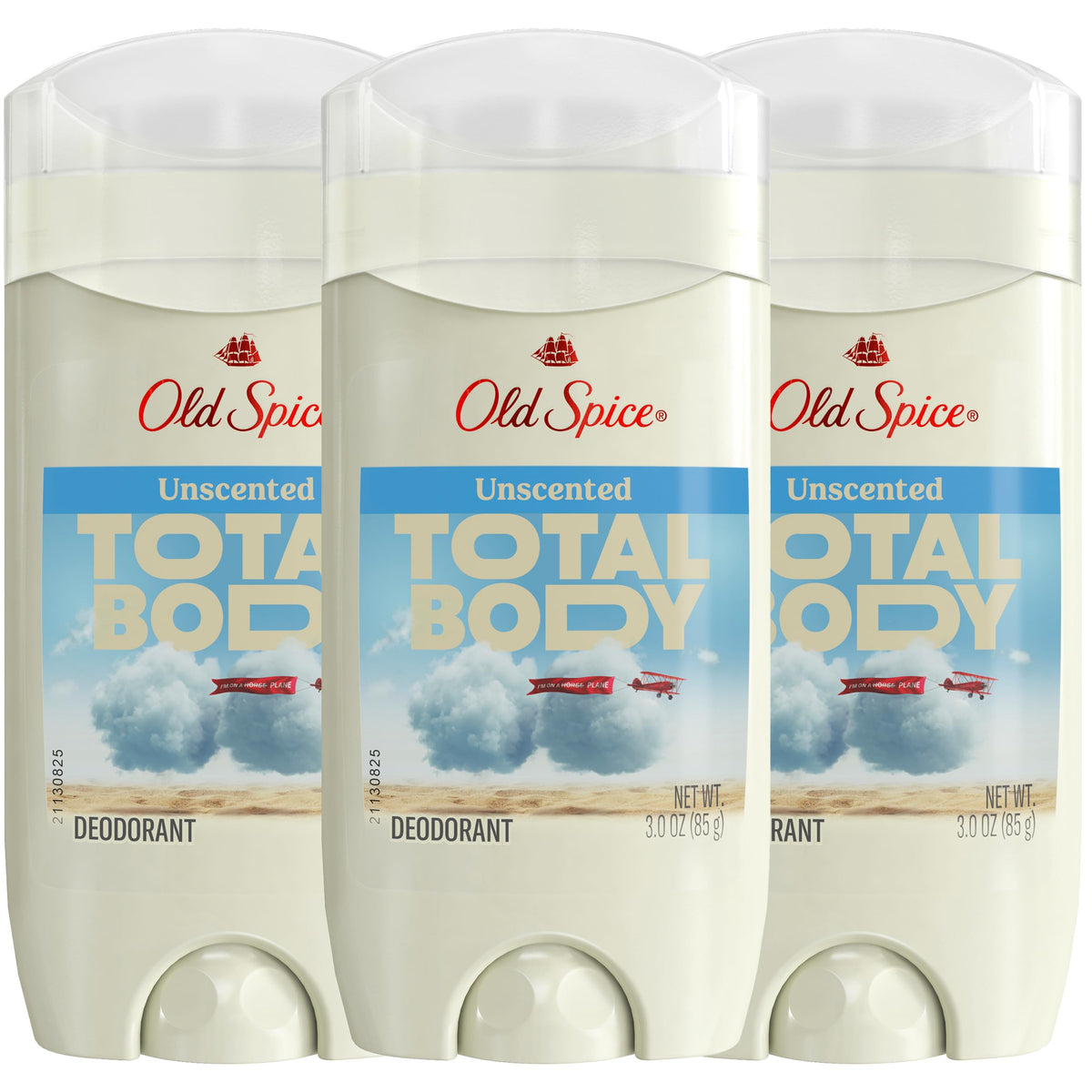 Old Spice Total Body Deodorant 3-pack packaging for bulk daily freshness.
