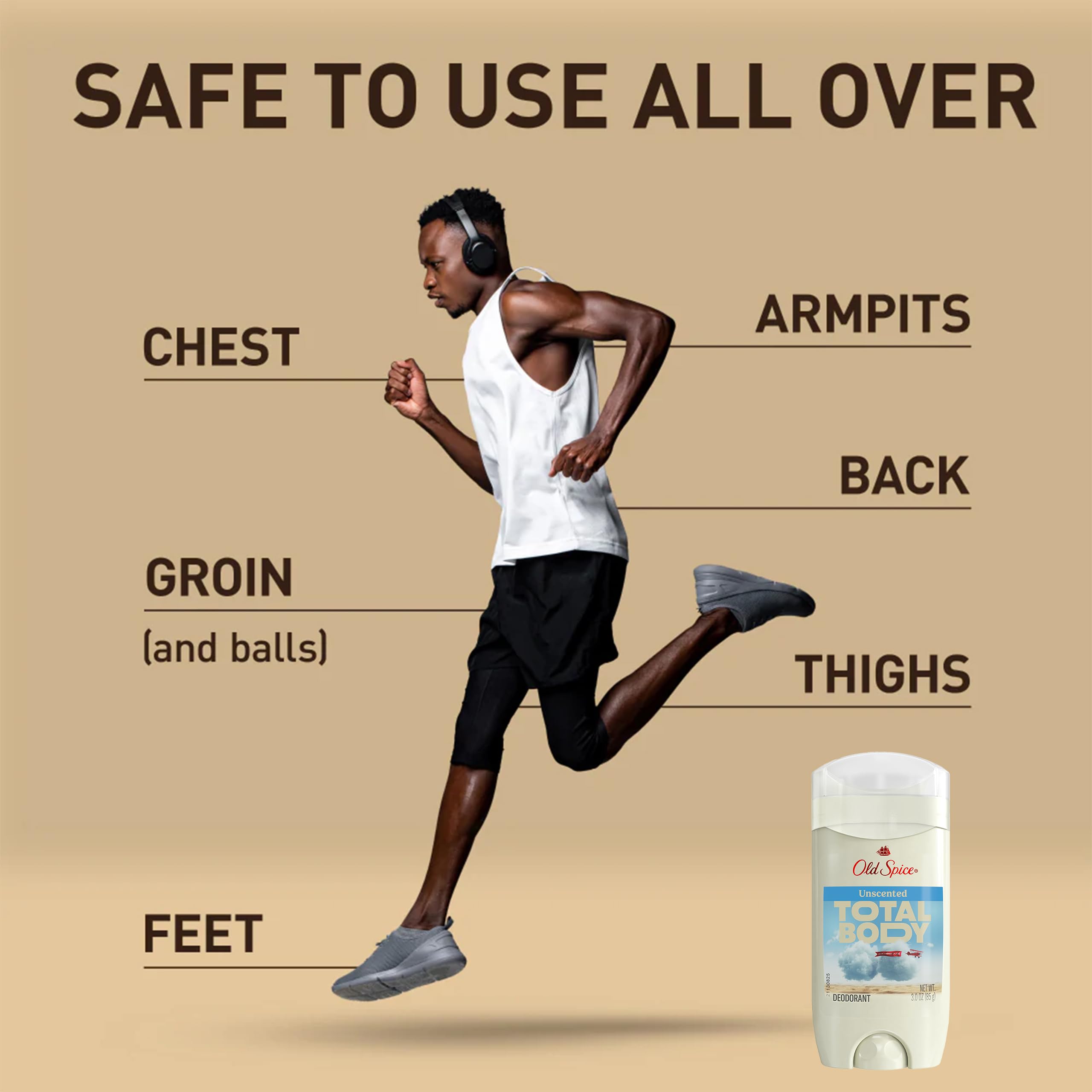 Old Spice Total Body Deodorant all-over use for head-to-toe freshness.