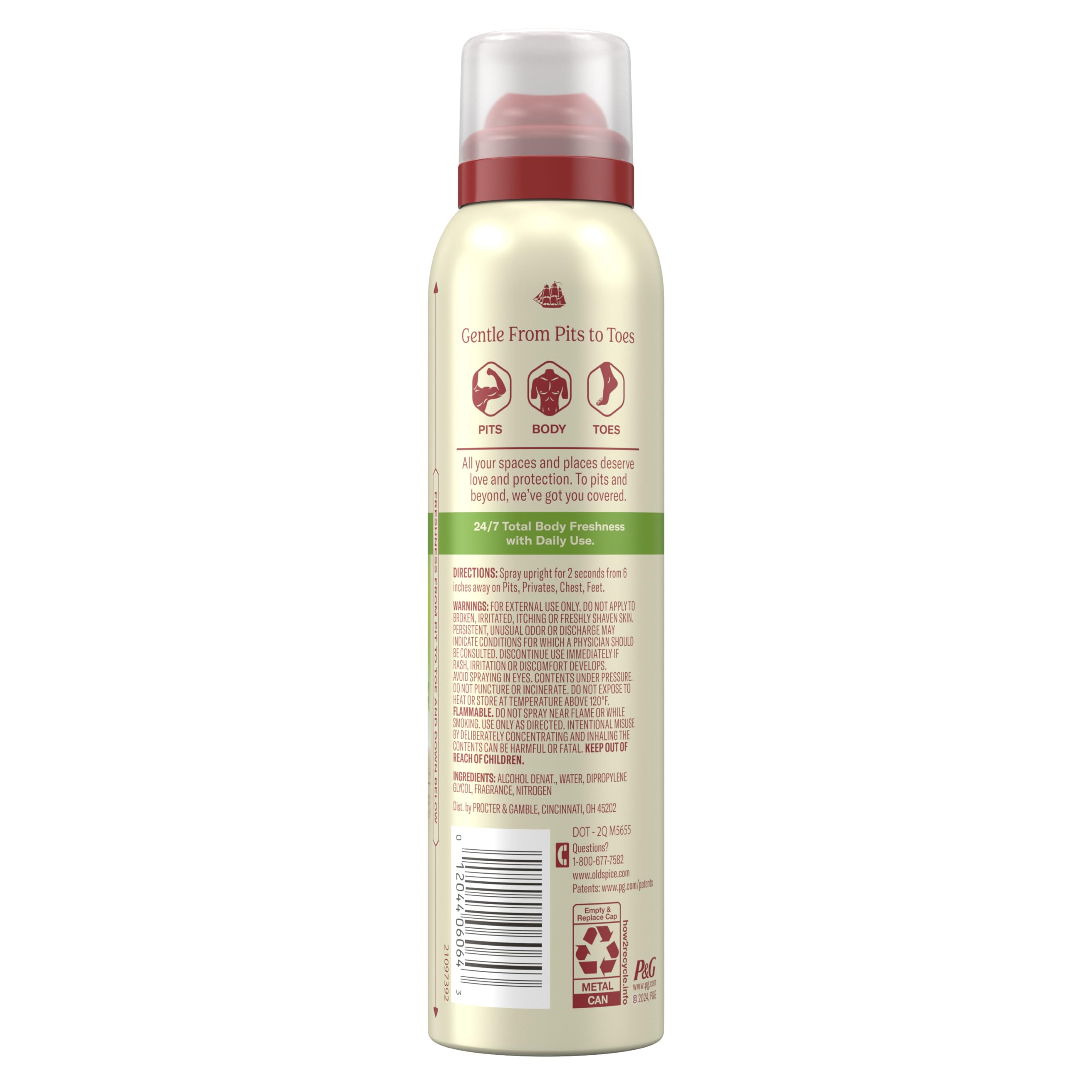 Old Spice travel-size 3.5oz bottle on shelf, compact for travel